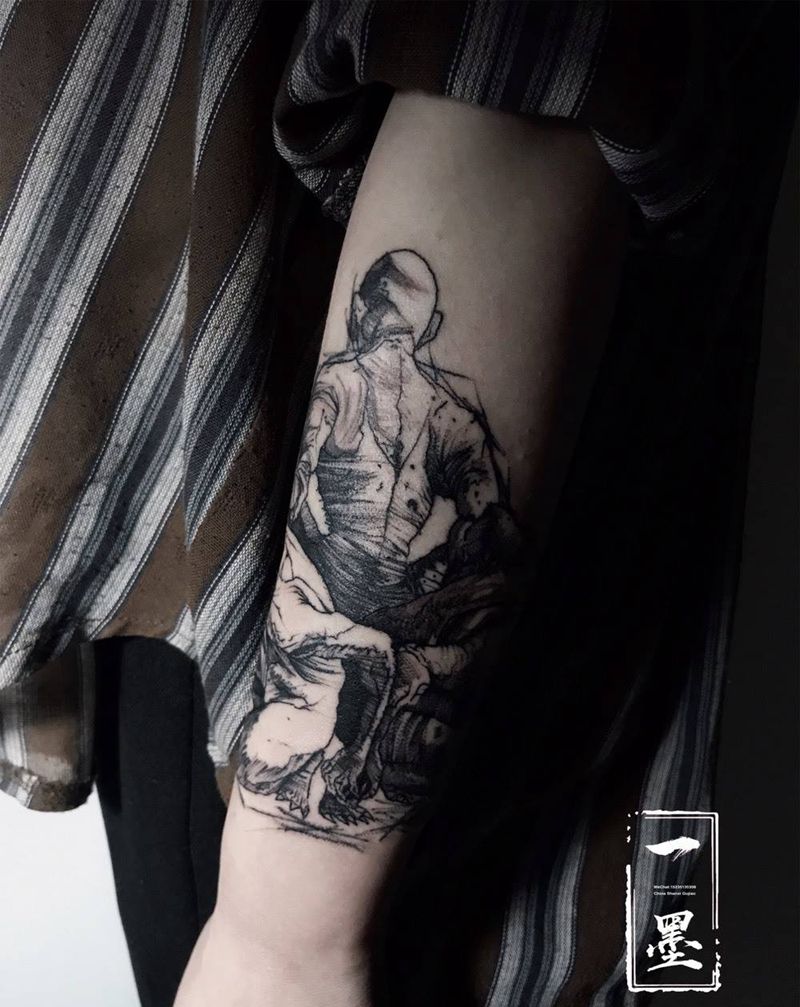 动漫（配个手稿）纹身图片_几何点刺线条纹身图案