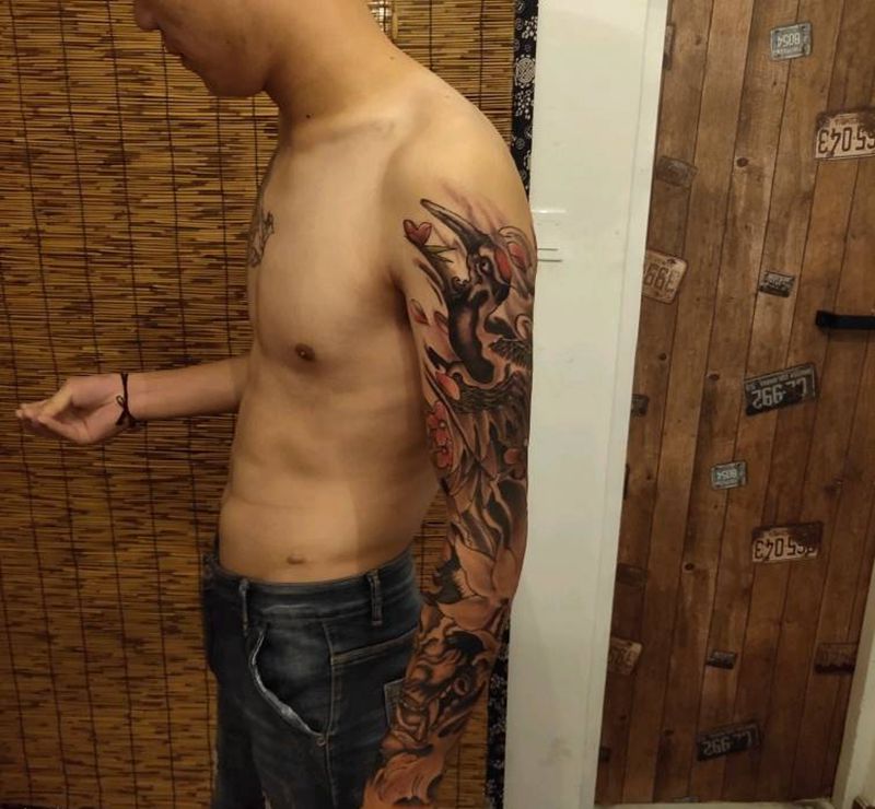 仙鹤般若纹身图片_手臂老传统纹身图案
