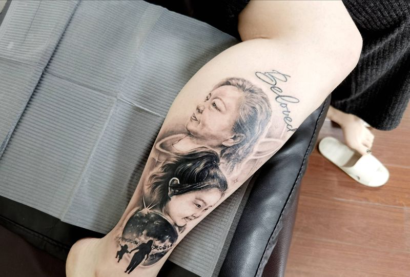 写实肖像遮盖纹身图片_欧美写实纹身图案