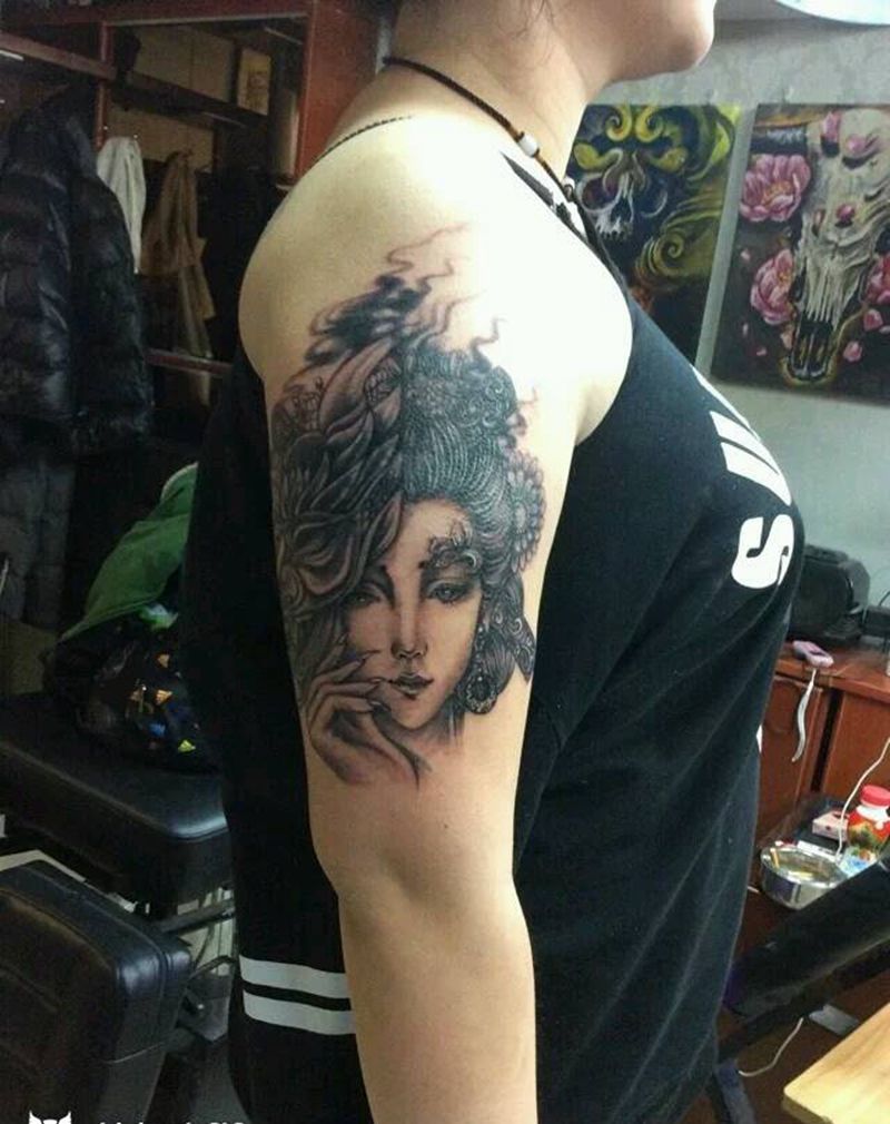 旧纹身遮盖纹身图片_手臂传统鬼神宗教原创成品纹身图案