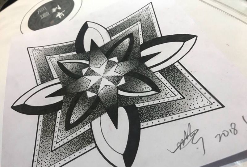 原创点刺繁花纹身图片_手稿习俗清新几何手臂腰部背部字符原创贴纸纹身图案