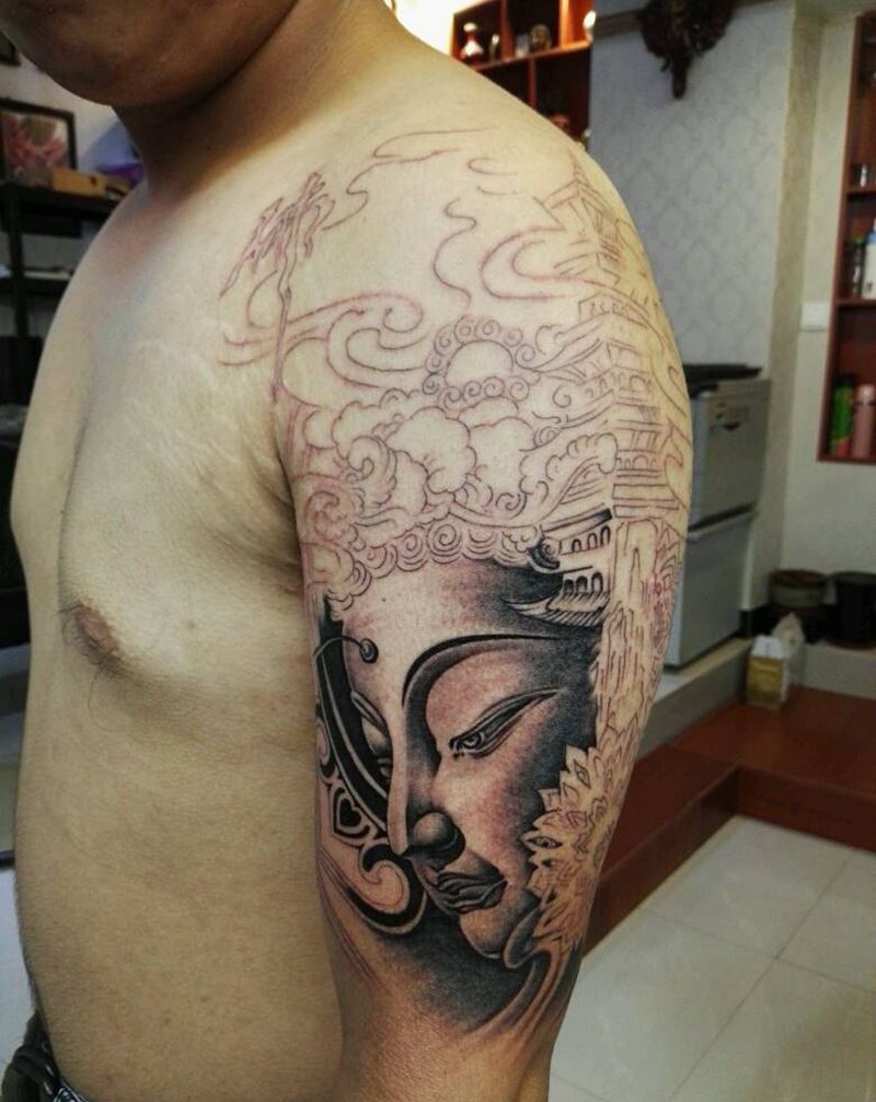 佛头纹身图片_手臂传统原创成品纹身图案