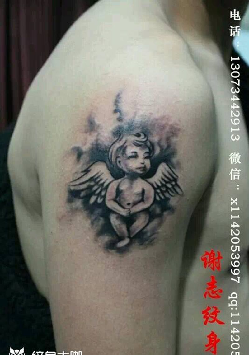 小天使纹身图片_手臂清新宗教原创成品纹身图案