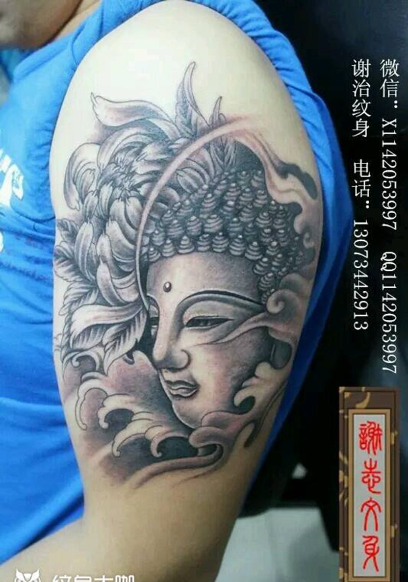 佛头纹身图片_手臂传统人物宗教原创成品纹身图案