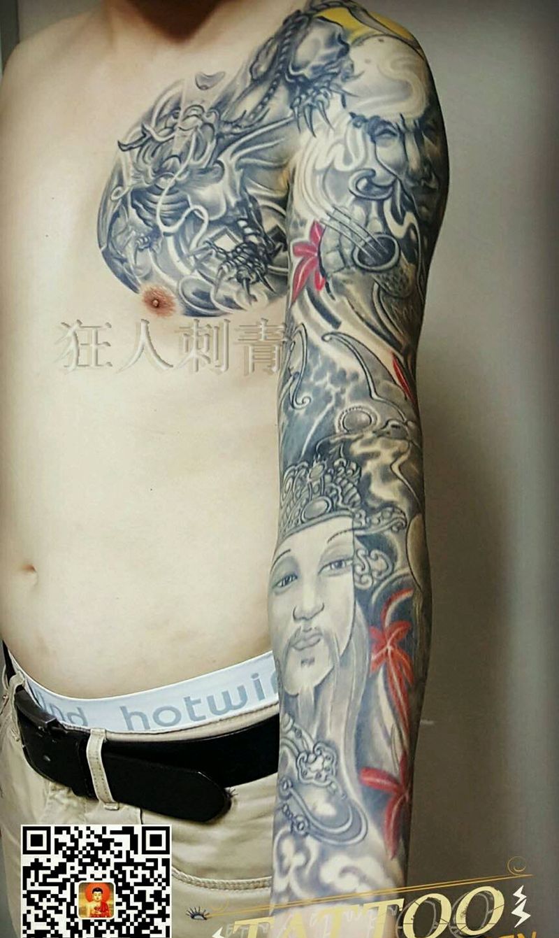 花臂福禄寿纹身图片_手臂传统人物鬼神狂人刺青成品纹身图案