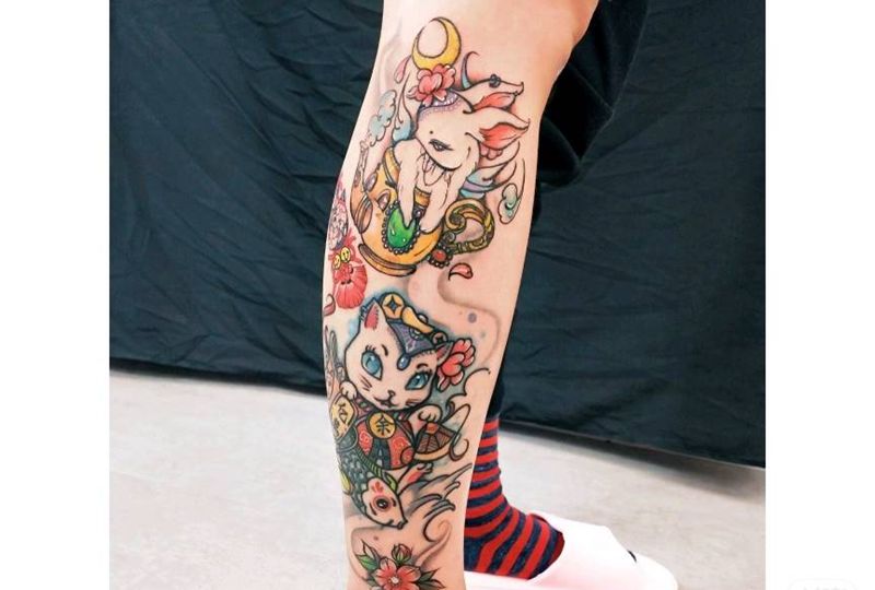 new school纹身图片_腿部纹身图案