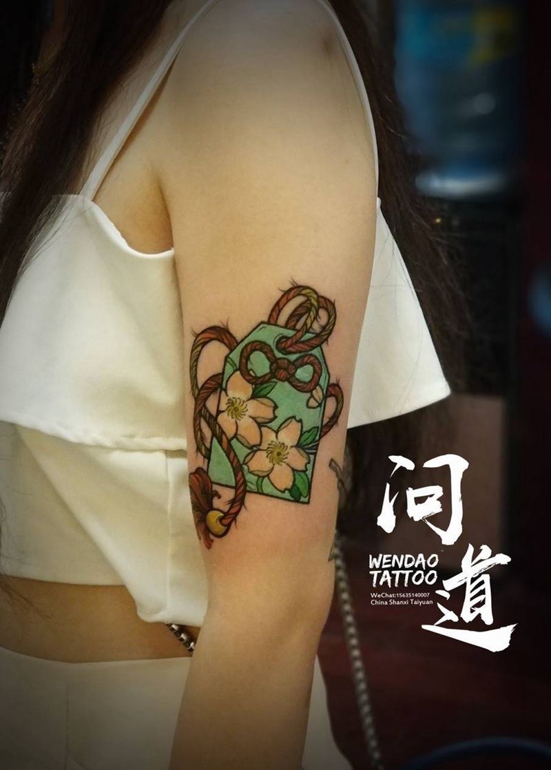 樱花御守纹身图片_成品手臂传统习俗植物几何贴纸日式纹身图案