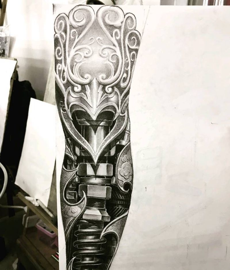 凤甲靴纹身图片_腿部机械腿纹身图案