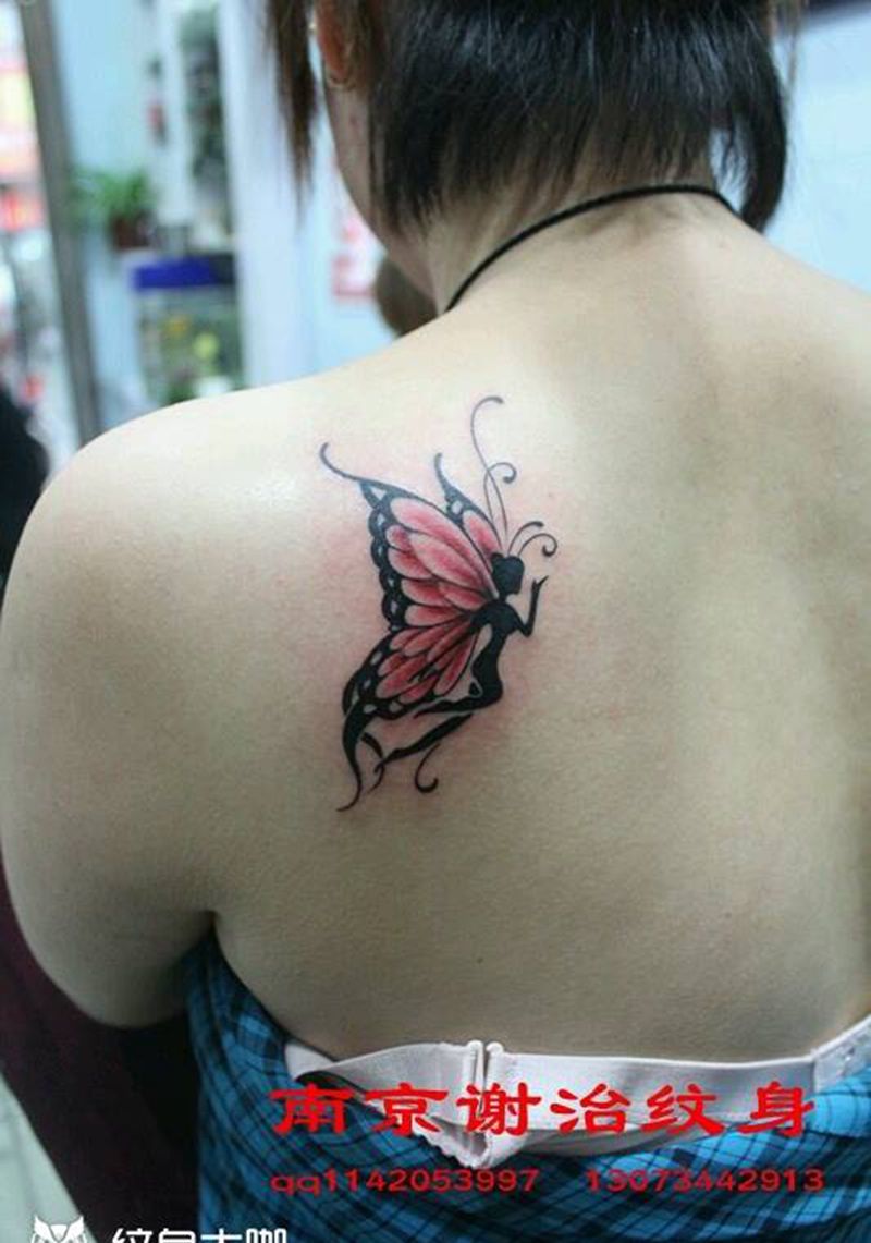 小精灵纹身图片_背部清新人物宗教原创成品纹身图案