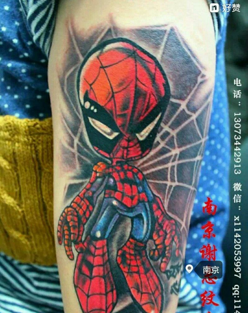 蜘蛛侠纹身图片_手臂清新人物原创成品纹身图案