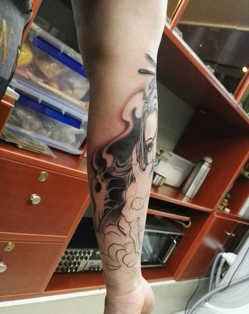 艺妓纹身图片_手臂传统人物宗教原创成品纹身图案