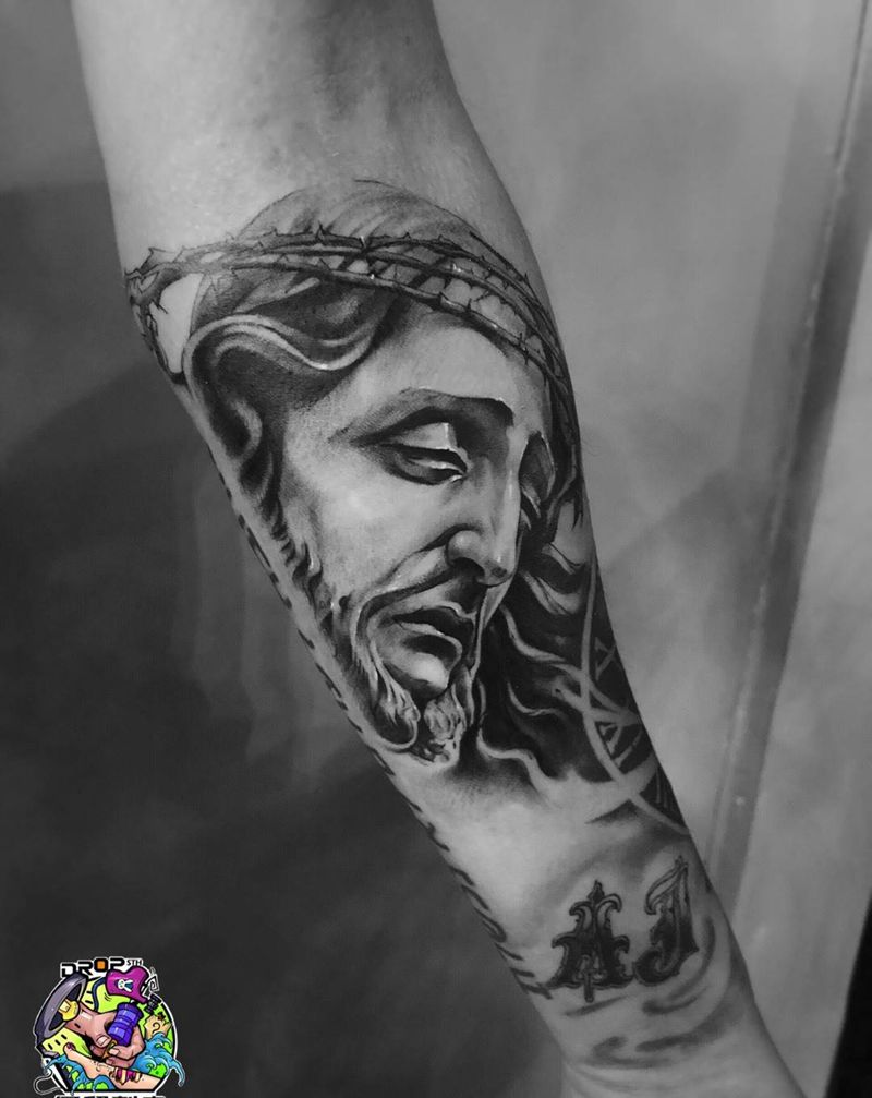 耶稣（未完成）纹身图片_手臂欧美写实纹身图案