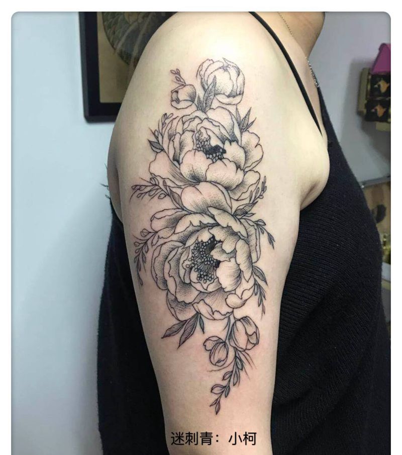 素花纹身图片_手臂腿部新传统点刺素花花纹身图案