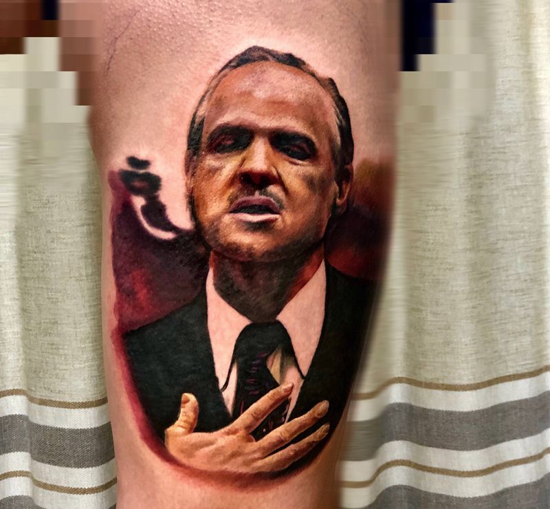 彩色写实教父未完成纹身图片_欧美写实纹身图案