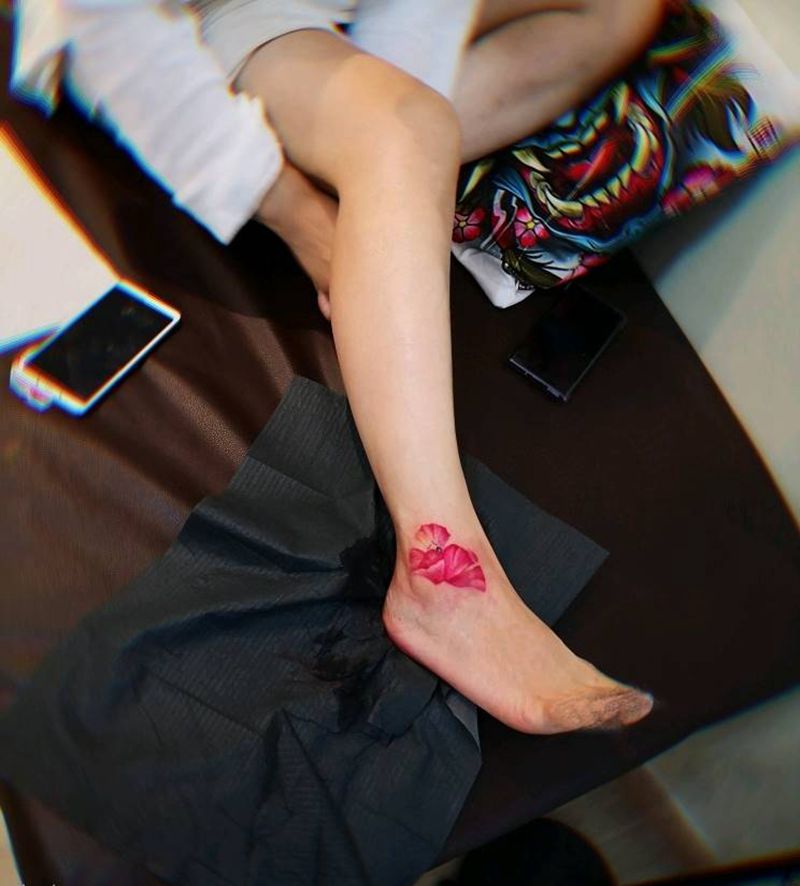 遮盖疤痕纹身图片_脚部水彩遮盖脚面纹身图案