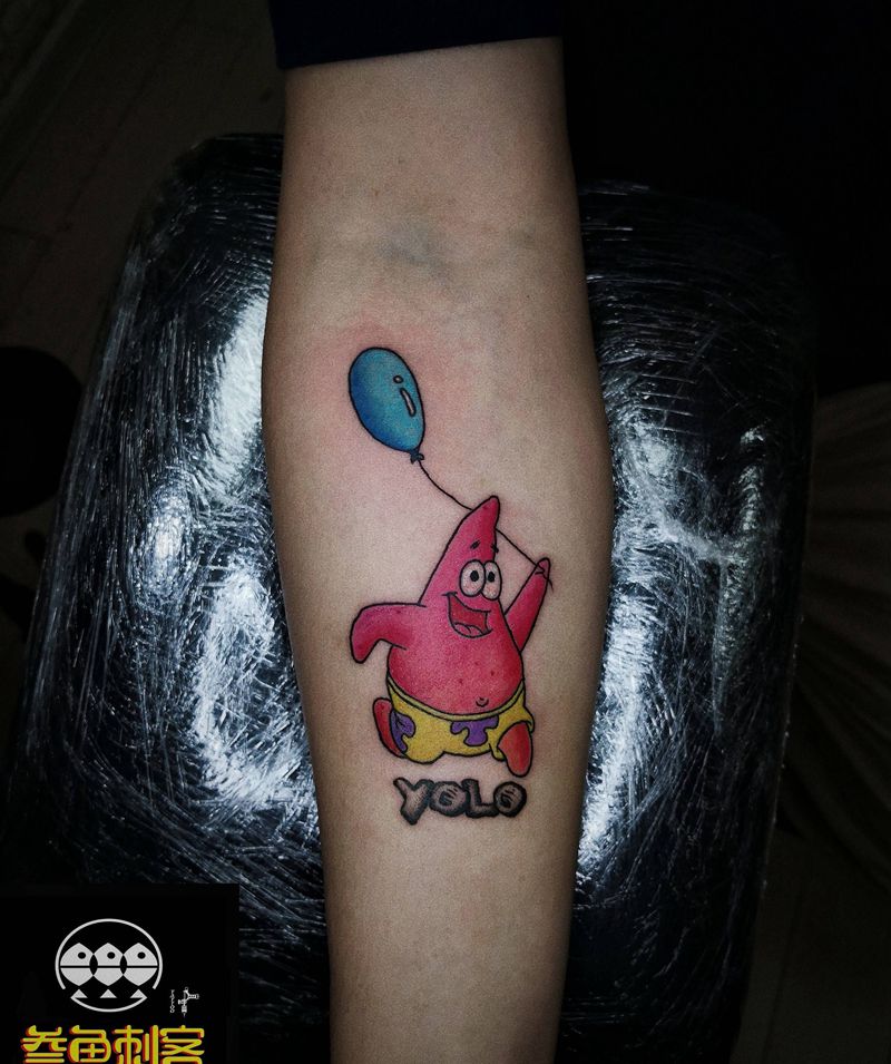 派大星纹身图片_手臂水彩派大星动漫纹身图案