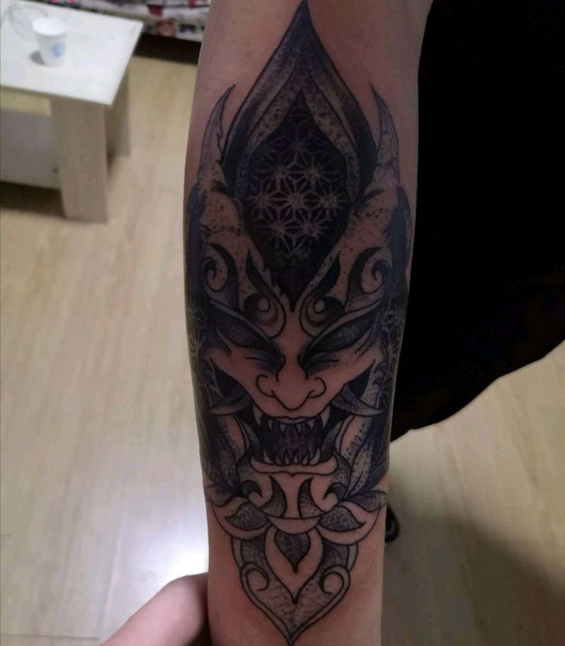 阿般上身。点刺风格，了解一下纹身图片_手臂新传统纹身图案