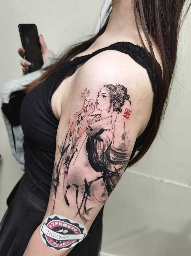 中国风水彩水墨纹身图片_水墨纹身图案
