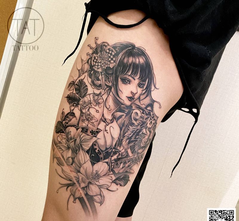 新艺伎纹身图片_欧美写实纹身图案