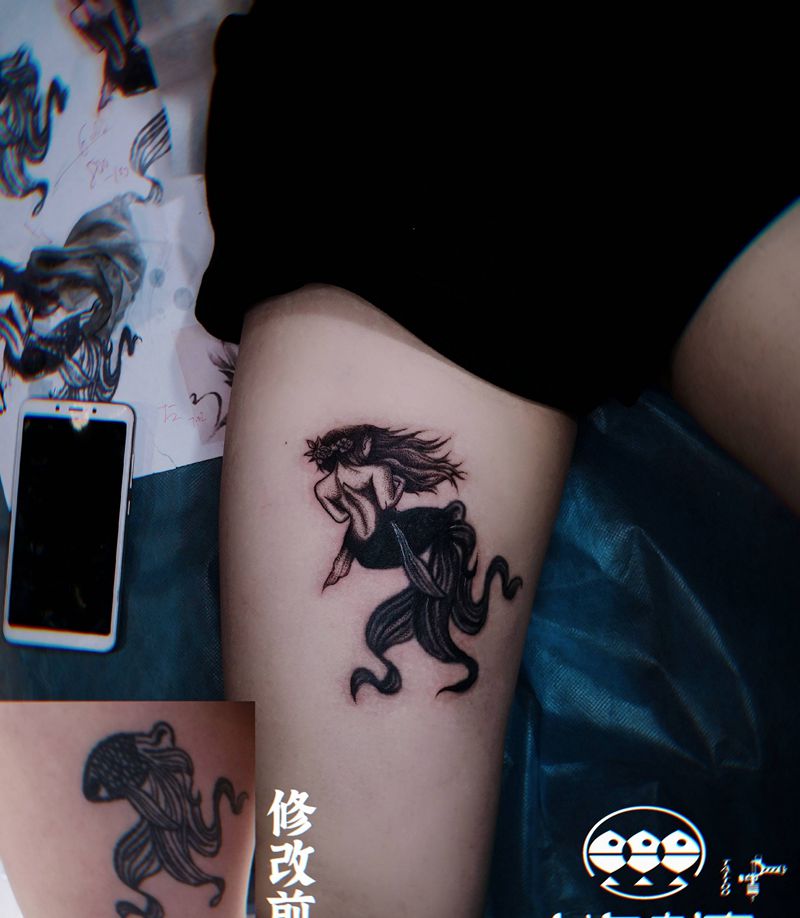 修改旧图纹身图片_腿部点刺修改旧图美人鱼纹身图案