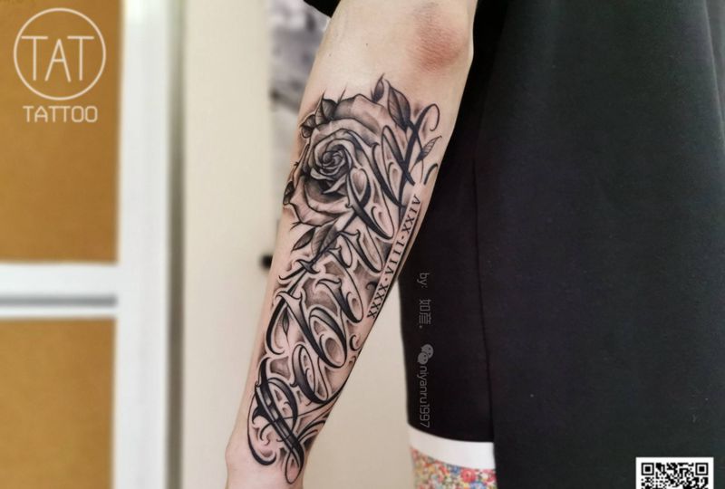 花体字手臂纹身图片_花体字纹身图案