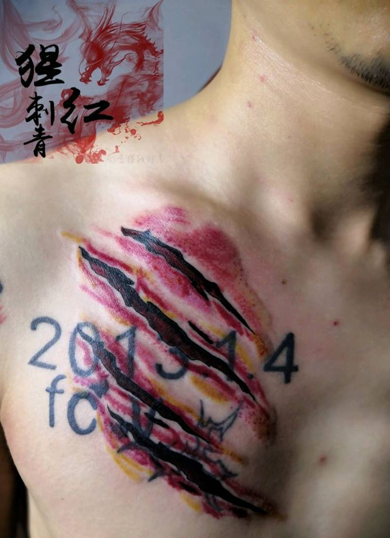 爪痕装饰旧纹身纹身图片_胸部欧美写实纹身图案