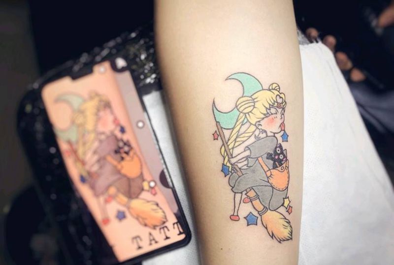 魔法少女纹身图片_手部手臂水彩纹身图案