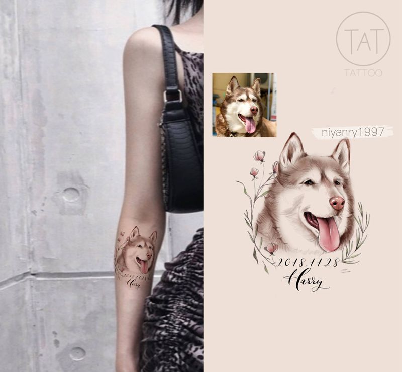 宠物设计稿纹身图片_水彩纹身图案