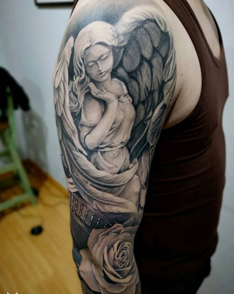 天使纹身图片_手臂欧美写实纹身图案
