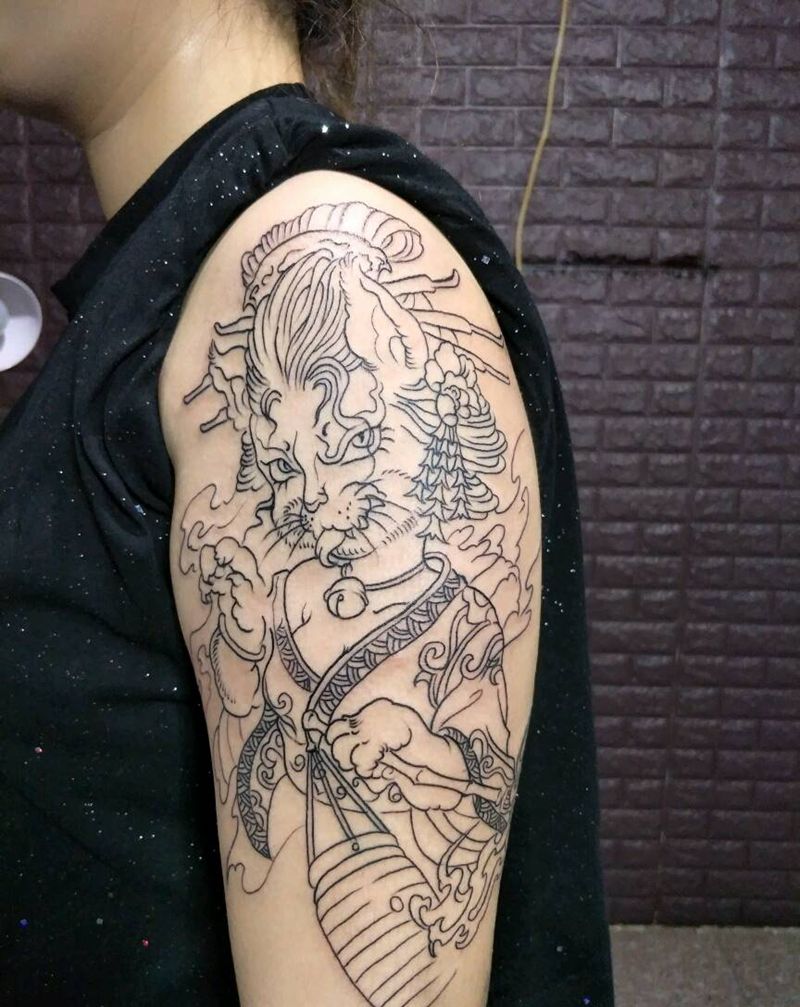 猫女纹身图片_手臂新传统纹身图案