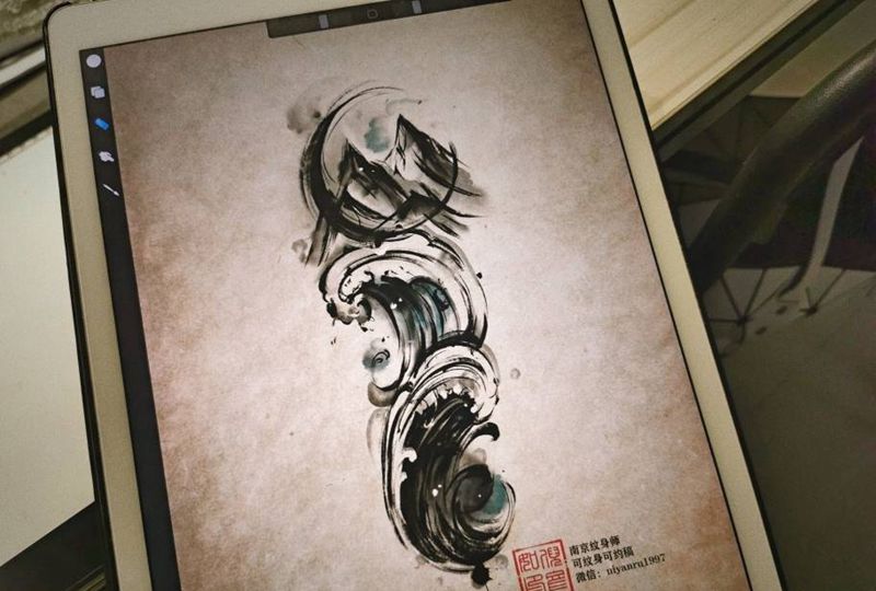 遮盖纹身图片_水墨纹身图案