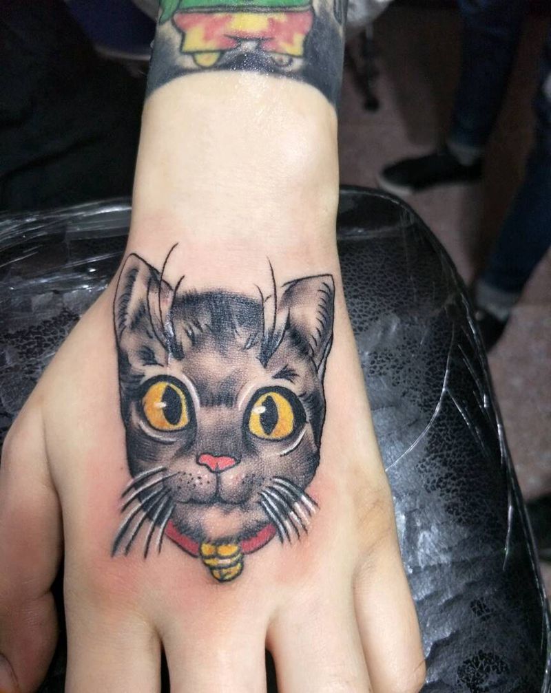 猫咪纹身图片_手部纹身图案