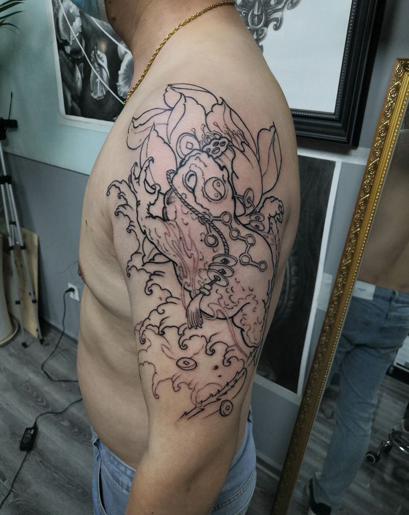 招财金蟾纹身图片_手臂新传统纹身图案