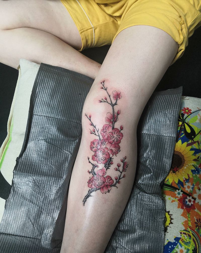 疤痕遮盖纹身图片_腿部水彩纹身图案