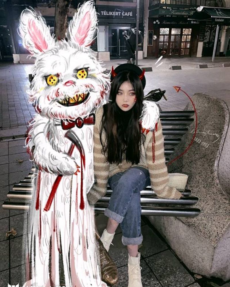 血腥兔涂鸦纹身图片_水墨水彩纹身图案