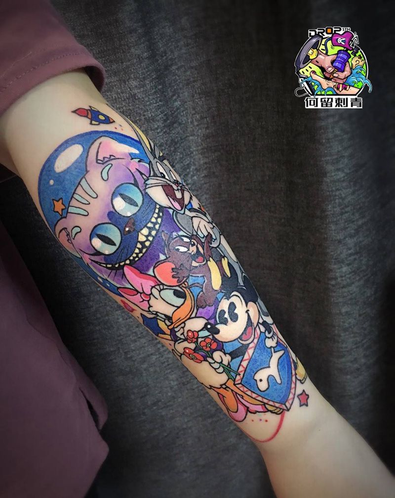 卡通角色组合纹身图片_手臂新传统New School纹身图案