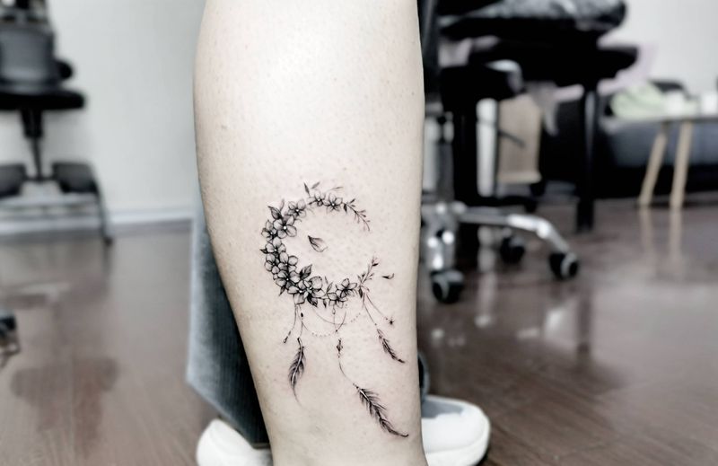 小清新 极细纹身图片_腿部纹身图案