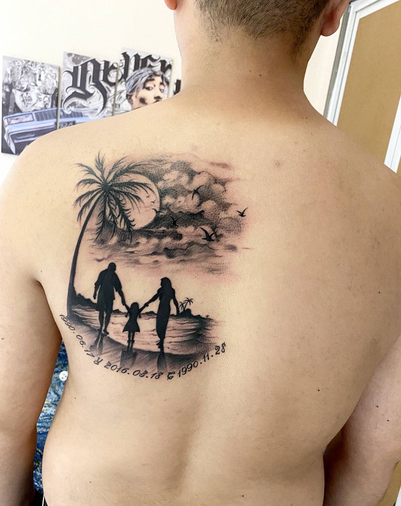 写实背部家庭主题纹身图片_欧美写实纹身图案