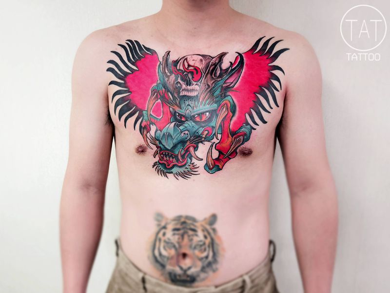 new school龙纹身图片_New School纹身图案