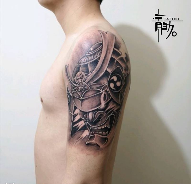 鬼武士纹身图片_手臂新传统纹身图案