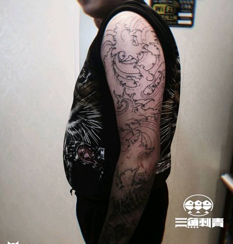 接花臂–浪花纹身图片_浪花纹身图案