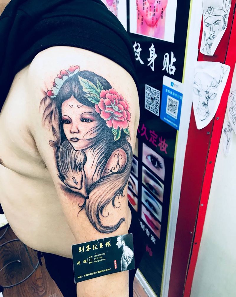 狐狸艺妓纹身图片