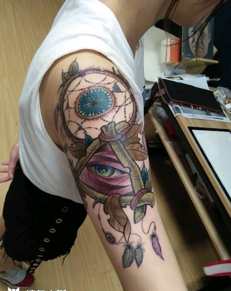 原创newschool纹身图片_手臂欧美几何植物图腾原创成品手稿纹身图案