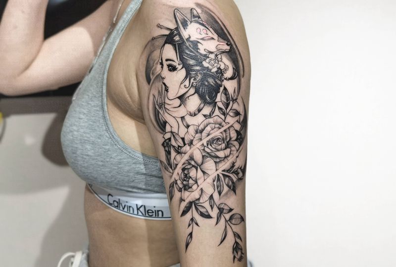 艺伎纹身图片_手臂纹身图案