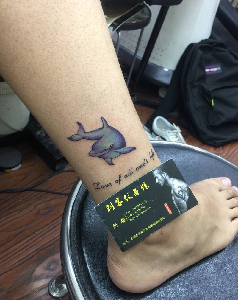 彩色小海豚纹身图片