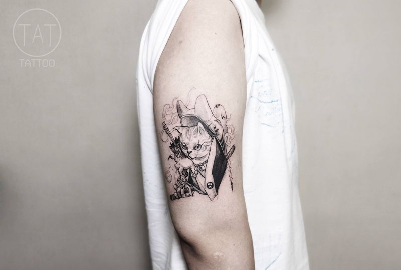 日式猫纹身图片_手臂纹身图案