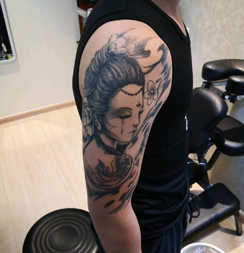 艺妓纹身纹身图片_手臂新传统艺妓纹身图案