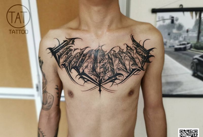 花胸未完待续纹身图片_花体字纹身图案