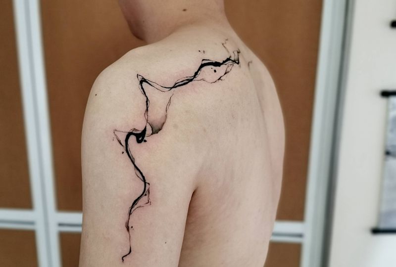 水墨 情侣纹身图片_水墨纹身图案