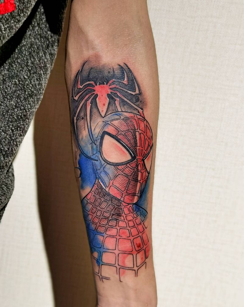 蜘蛛侠水彩纹身图片_水彩纹身图案